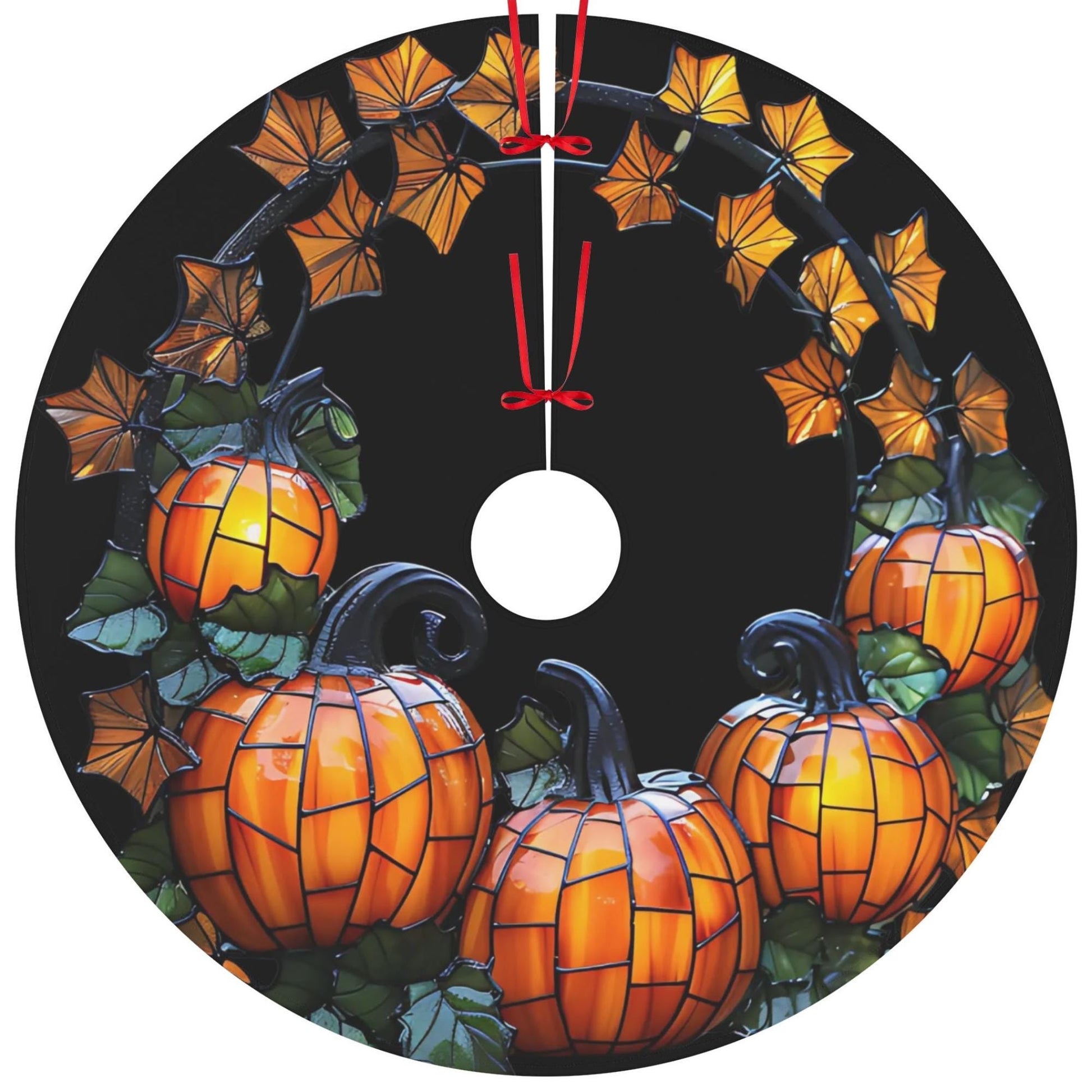 Thanksgiving Tree Skirt - Customizable Pumpkin Fleece Holiday Decor | Durable Fabric Seasonal Party Accessory