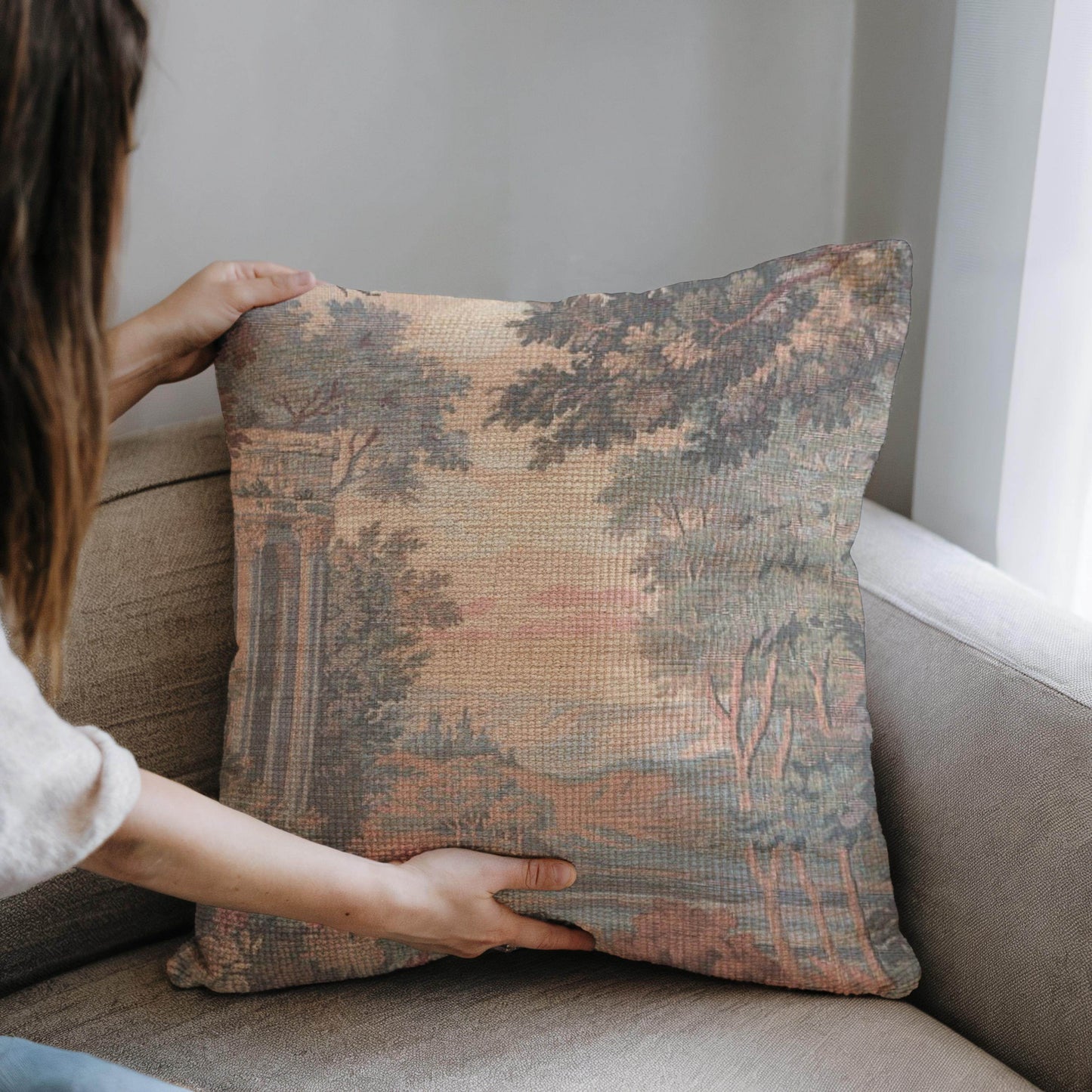 French Tapestry Pillow – Aubusson Style Decorative Cushion With Soft Filling - timelessbohochic.com