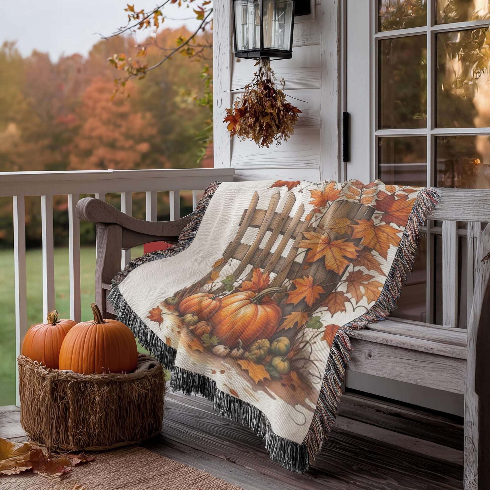 Thanksgiving Woven Blanket, Fall Leaves Couch Throw, Harvest Season Bedding, Autumn Cotton Throw, Warm Farmhouse Decor, Mom Dad Gift Idea