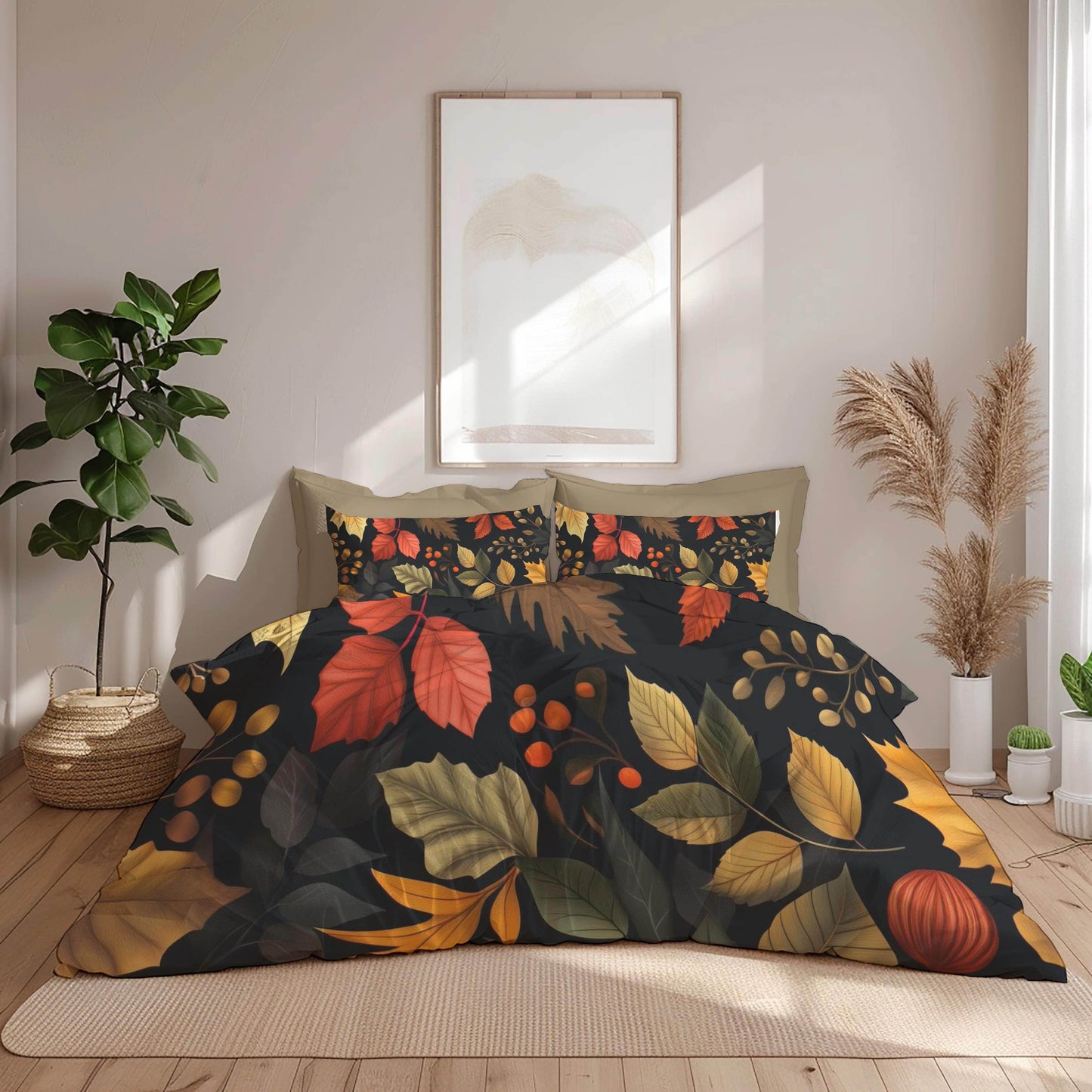 Fall Duvet Cover - Custom Harvest Leaf Bedding Set | Soft Breathable Fabric 3-Piece Seasonal Bedspread - timelessbohochic.com