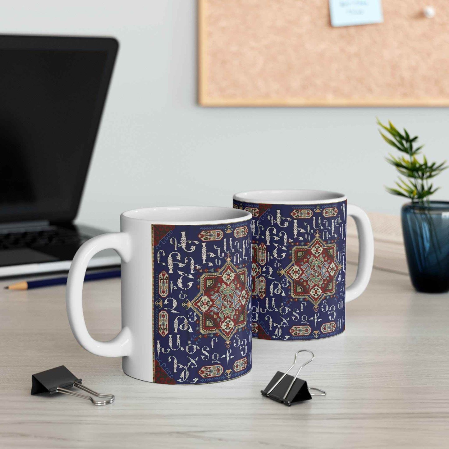 Armenian Coffee Mug - Handmade Ceramic 11 Oz Cup with Alphabet Art | Unique Drinkware - timelessbohochic.com