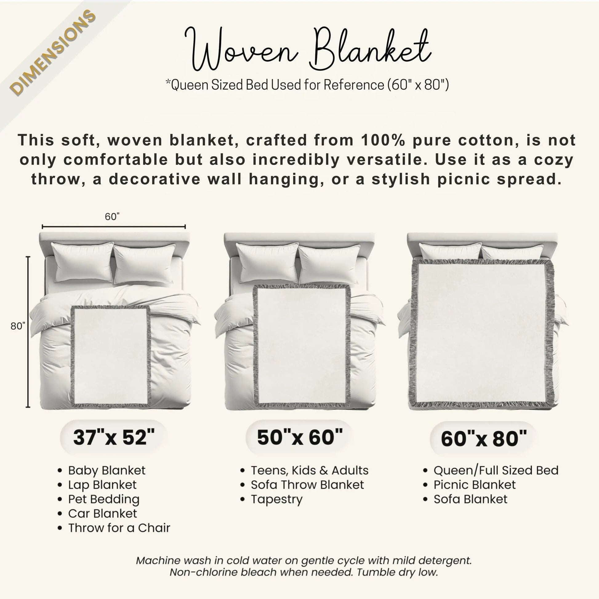 Irish Eternity Knot Blanket - Cotton Woven Throw with Colorful Fringed Edges
