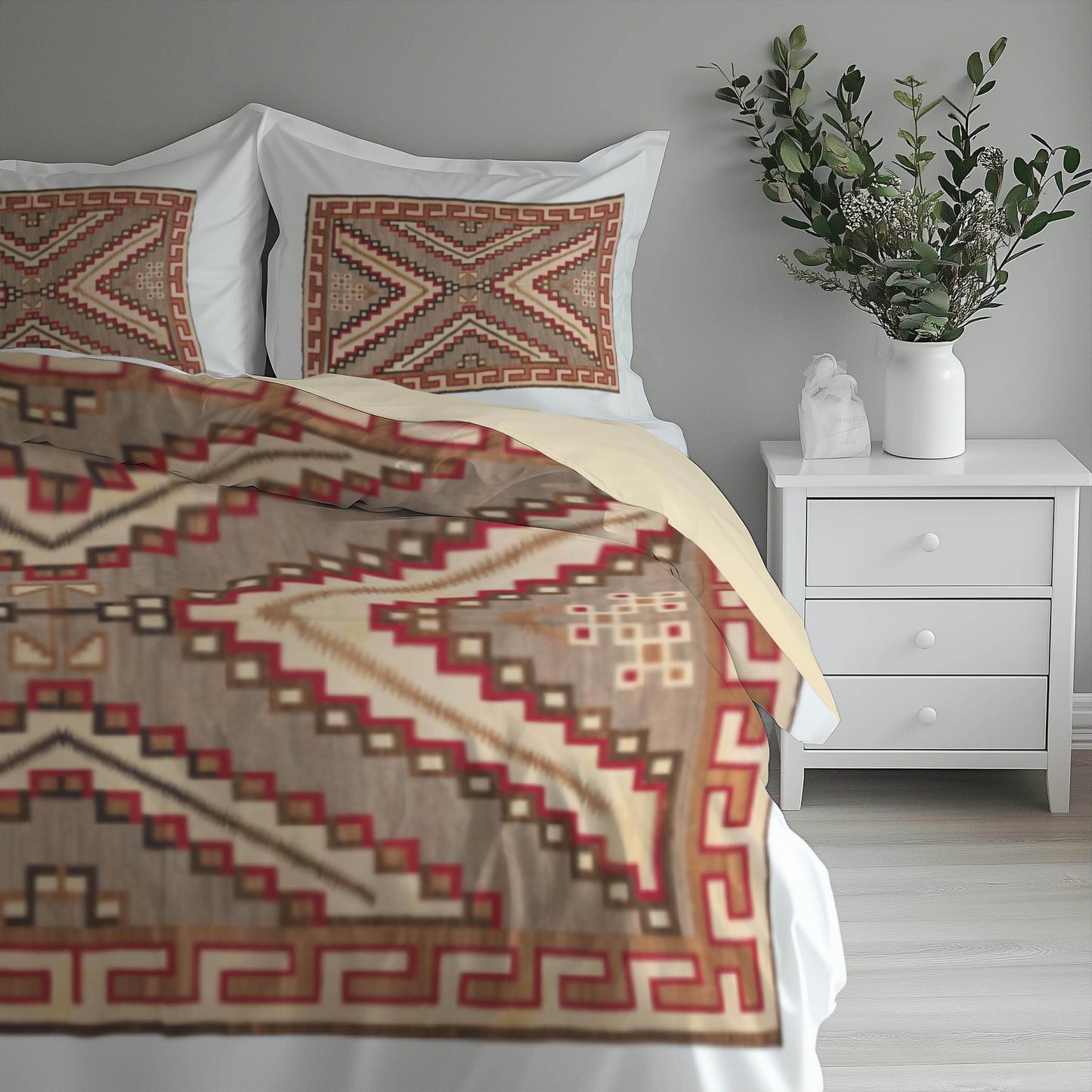 Native American Bedding Set – Geometric Duvet Cover 3 Piece Set with Zipper & Soft Fabric - timelessbohochic.com