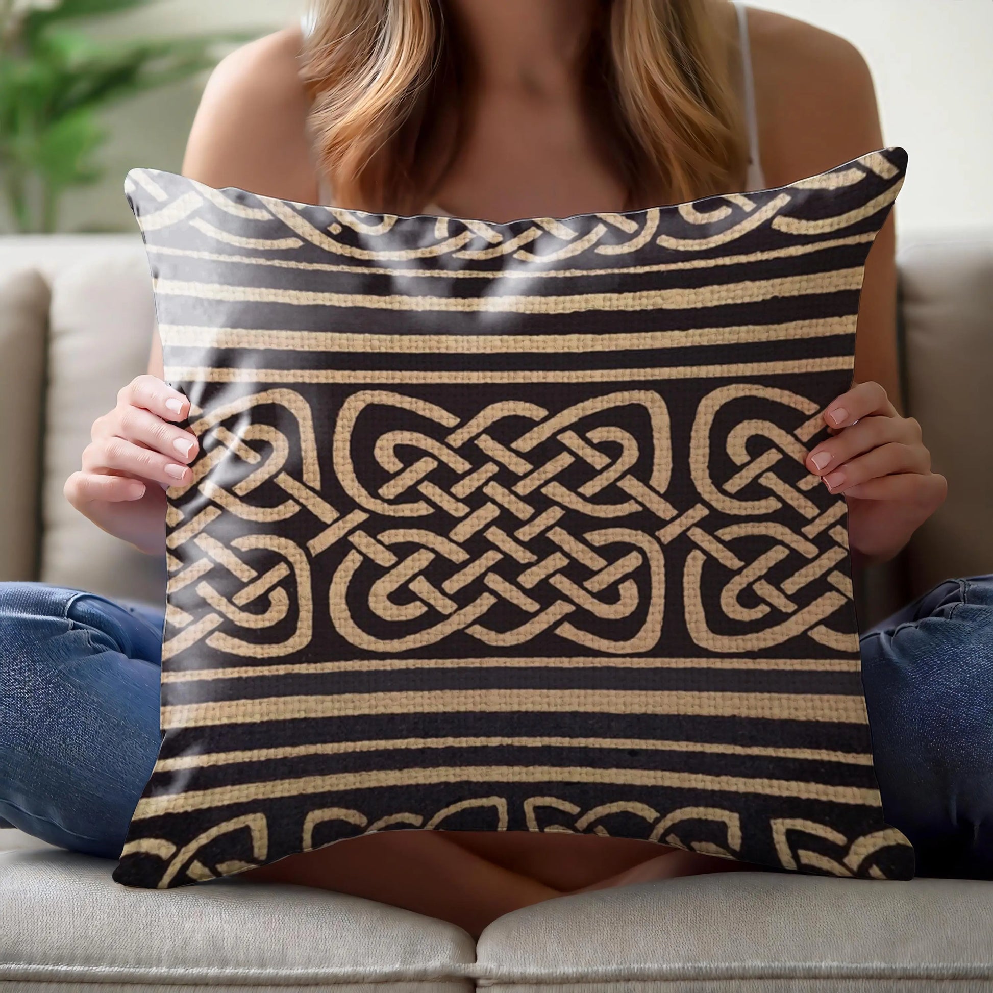 Celtic Woven Pillow - Irish Home Decor | Rustic Sofa Cushion with Eternity Knotwork