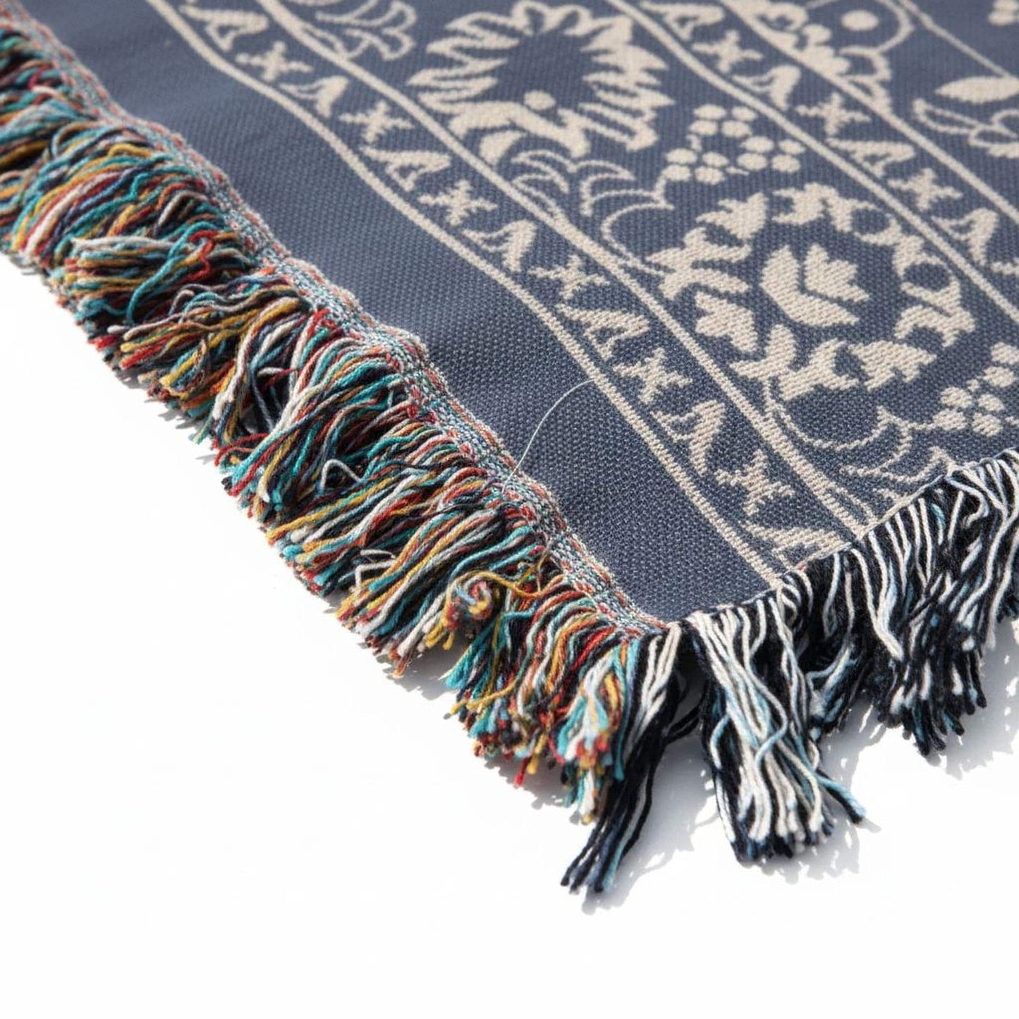 Anatolian Inspired woven wall tapestry with rug-style pattern styled as textile wall decor