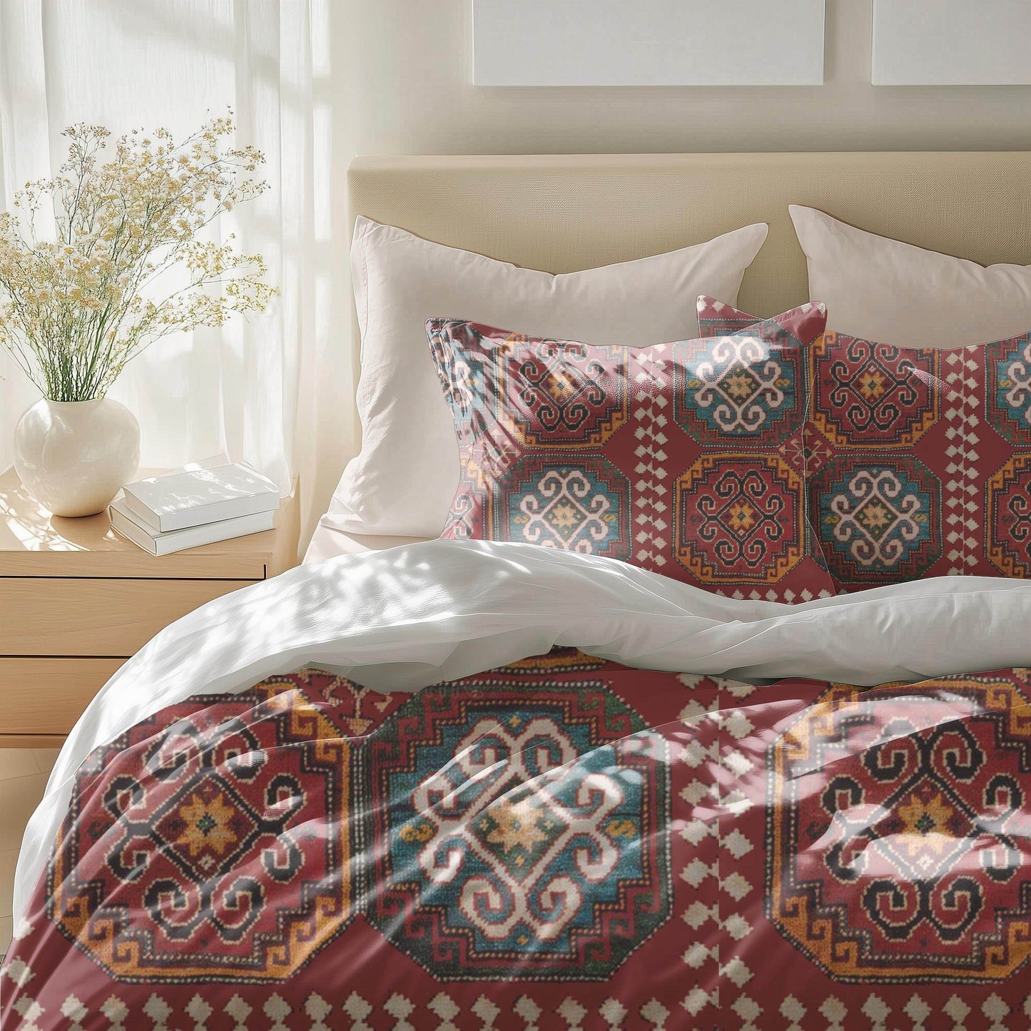 Caucasian Rug Duvet - Armenian Pattern Bedding Set | Soft Breathable 3 Piece Cover - timelessbohochic.com