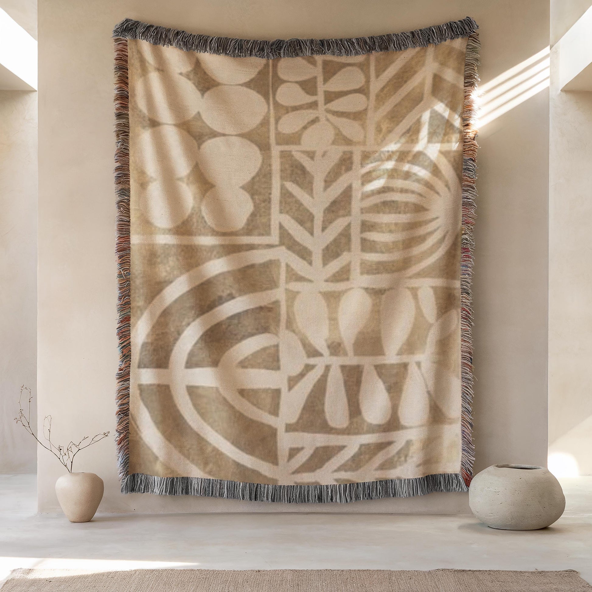 Throw Blanket Set - Modern Home Decor with Cozy Woven Cotton & Geometric Floral Design