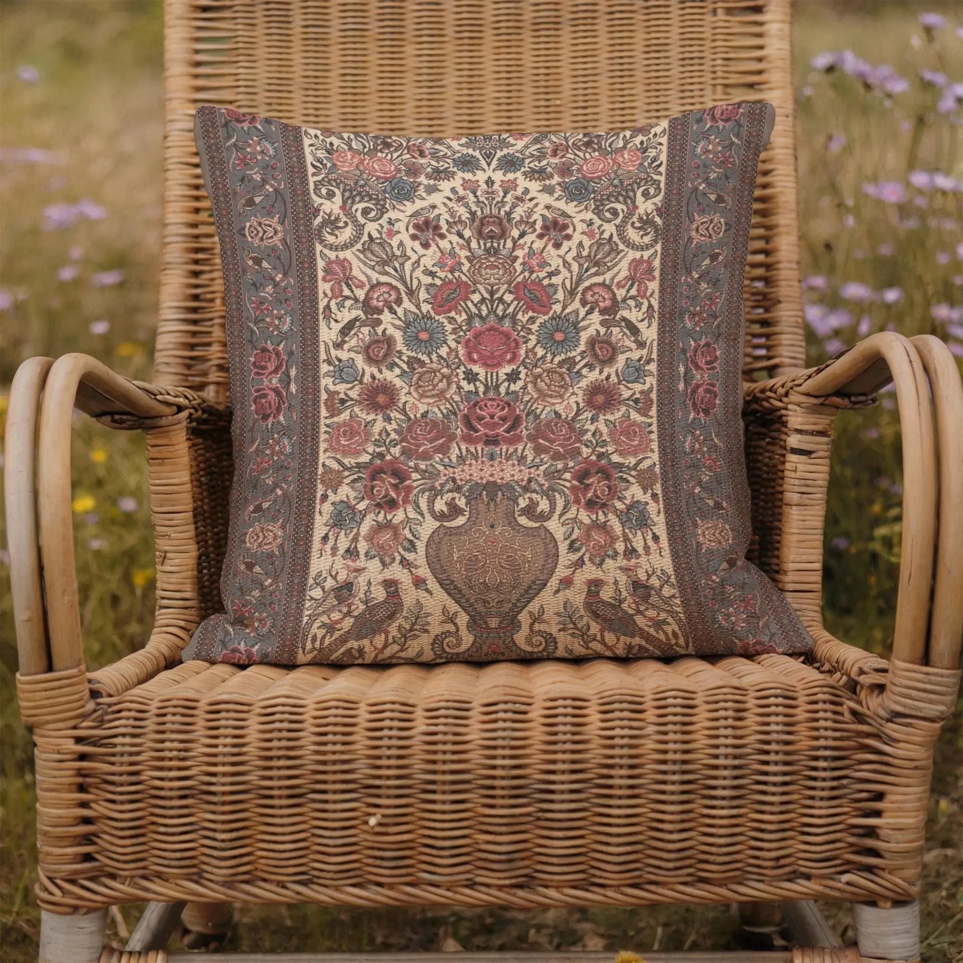 Persian Vase Rose Pillow - Boho Chic Cushion | Floral Throw Pillow, Soft Durable Cushion