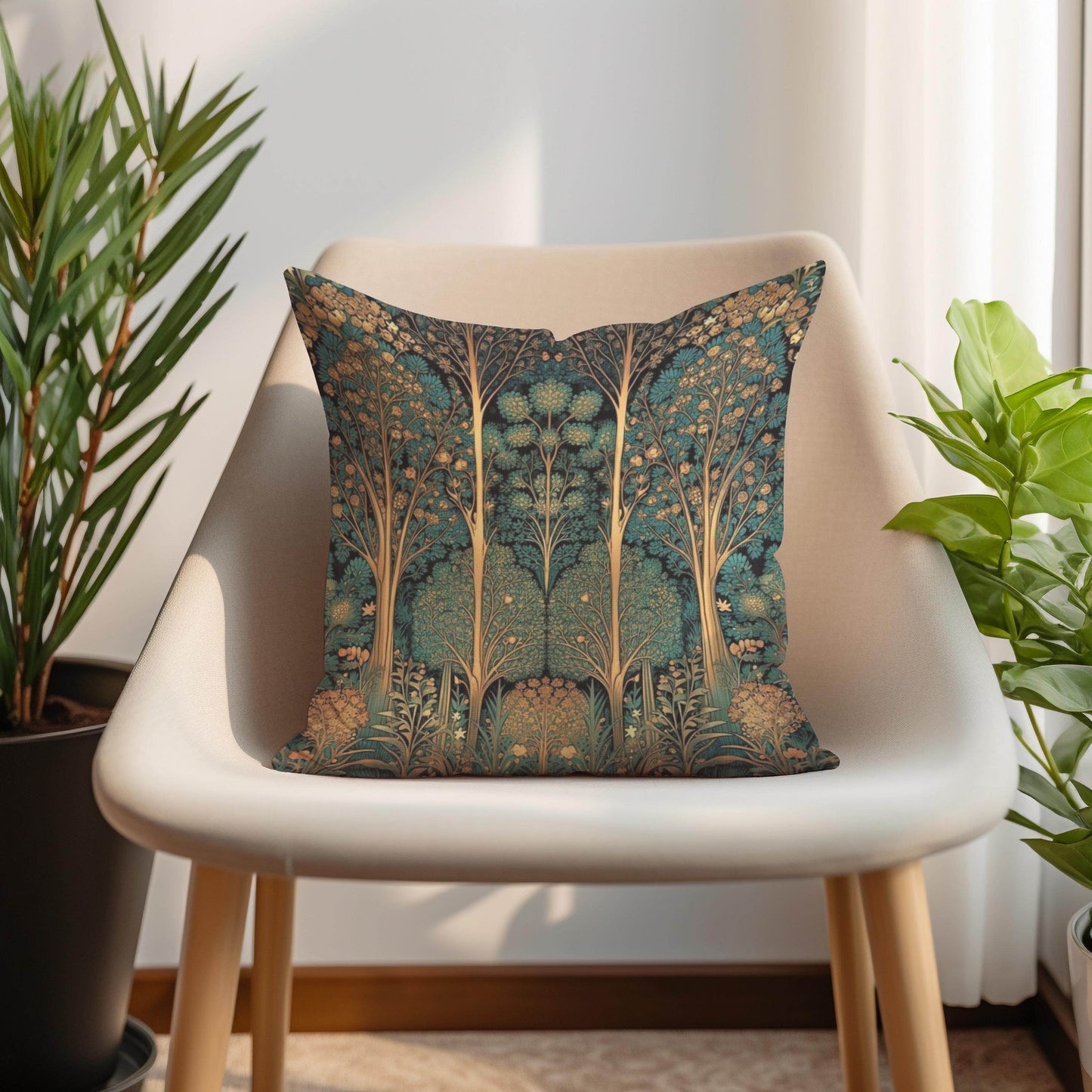 Art Deco Pillow – Woven Cotton Cushion with Insert | Elegant Forestcore Design - timelessbohochic.com