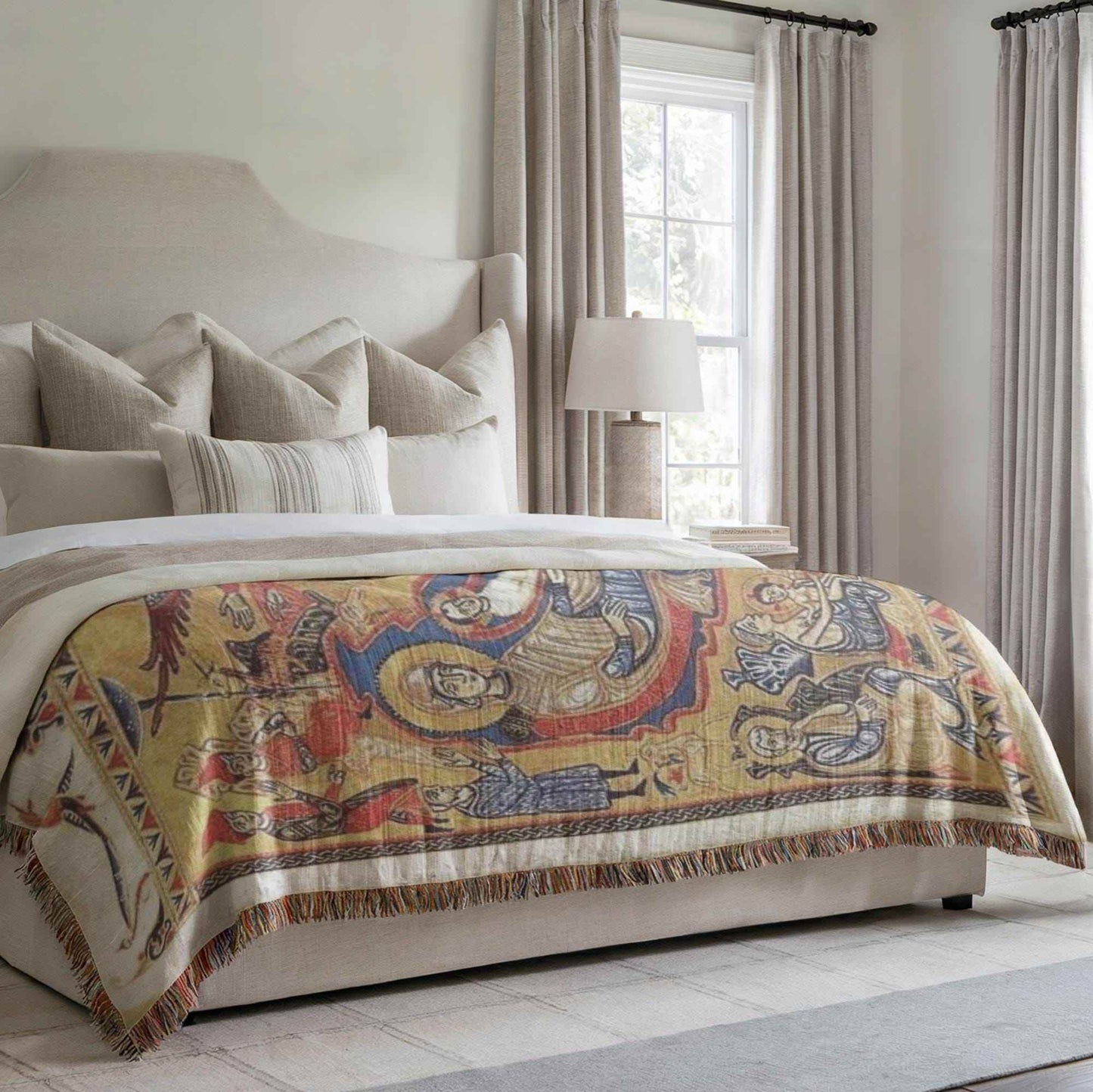 Armenian Cotton Throw - Large Colorful Tapestry Art Decorative Throw Blanket - timelessbohochic.com
