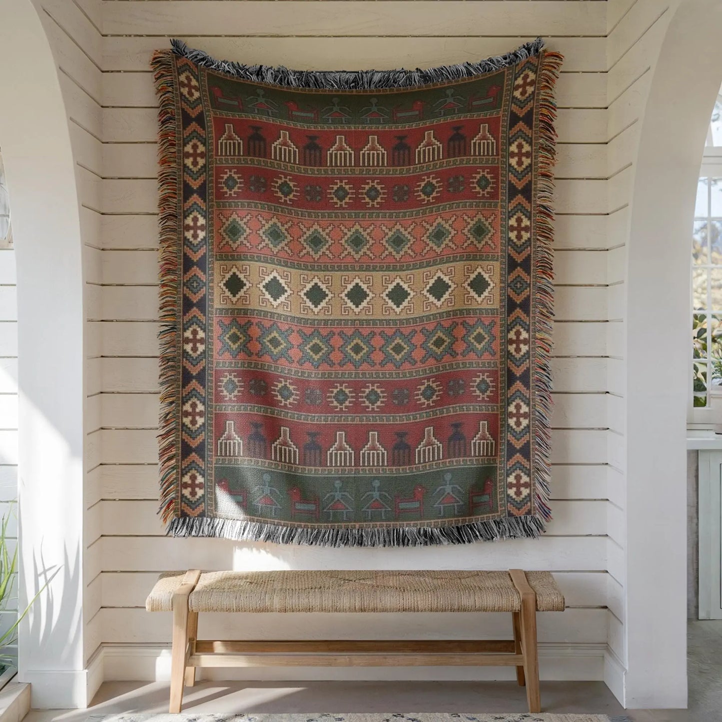 Kilim Anatolian Wall Hanging - Turkish Bohemian Tapestry | Soft Cotton Throw