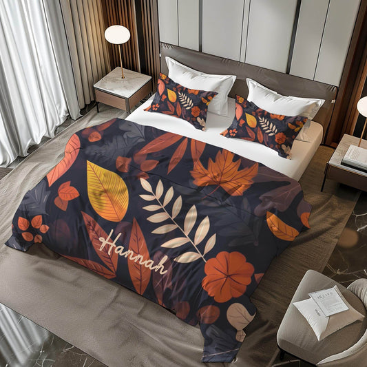 Harvest Season Bedding - Soft Breathable 3 Piece Fall Bedding Set With Leaf Print Duvet - timelessbohochic.com