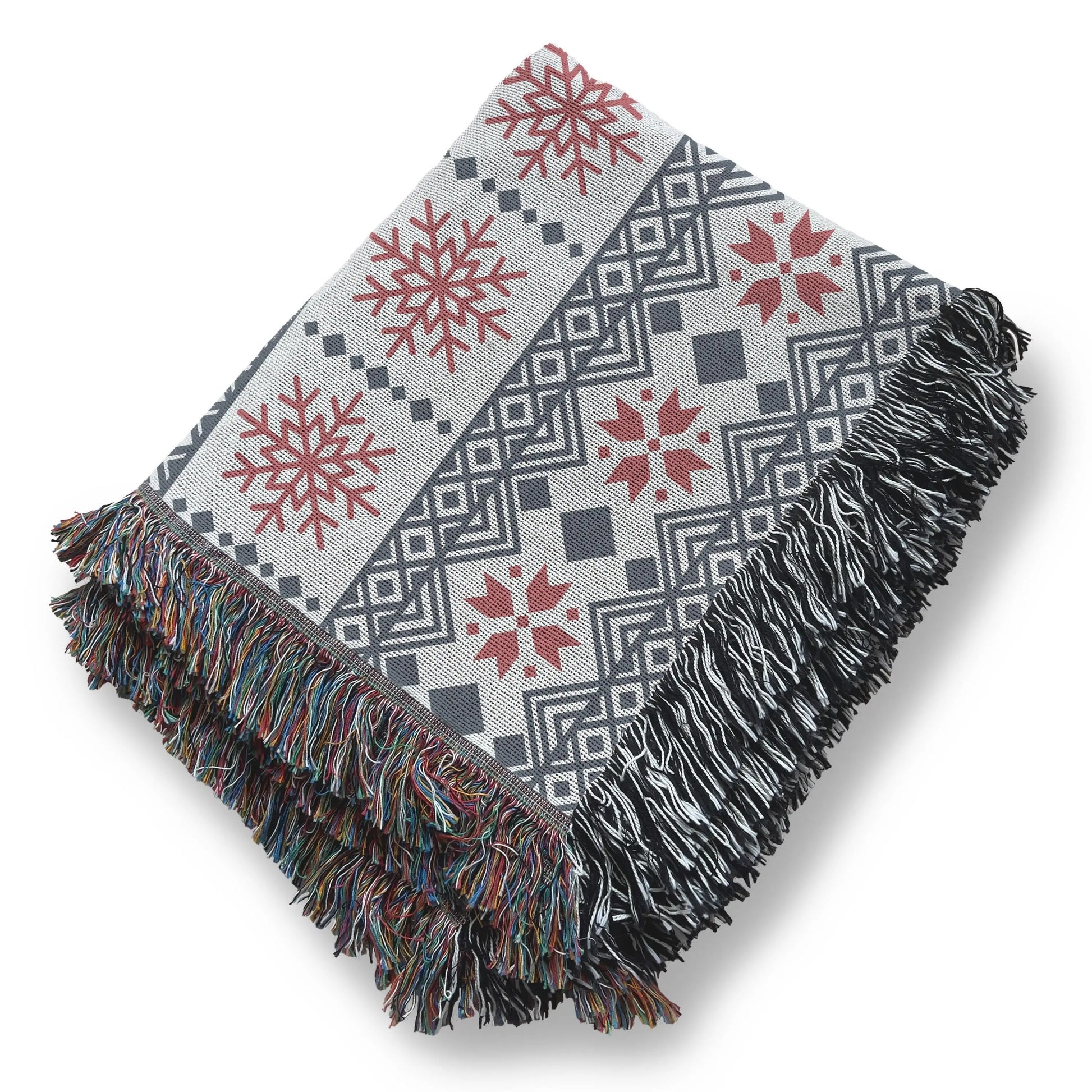 Scandi Woven Blanket – Cotton Throw Blanket with Snowflake Pattern, Cozy Winter Throw