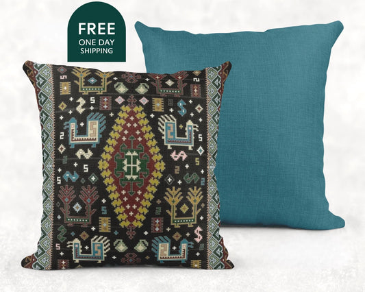 Bohemian Pillow - Ethnic Cushion With Colorful Embroidery | Southwestern Decor