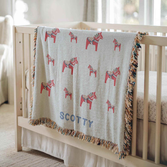 Personalized Baby Blanket - Custom Name Cotton Throw | Scandinavian Nursery Decor - timelessbohochic.com