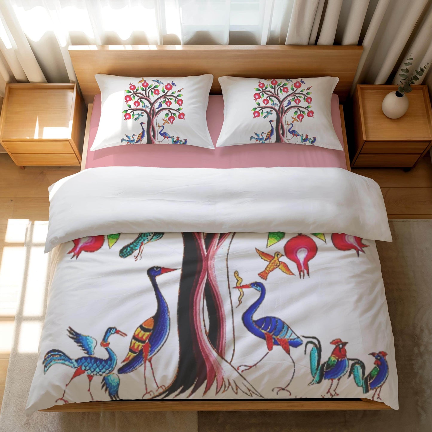 Armenian Tree of Life Duvet - Custom Pomegranate Tree Bedding Set | Soft Polyester Cover - timelessbohochic.com