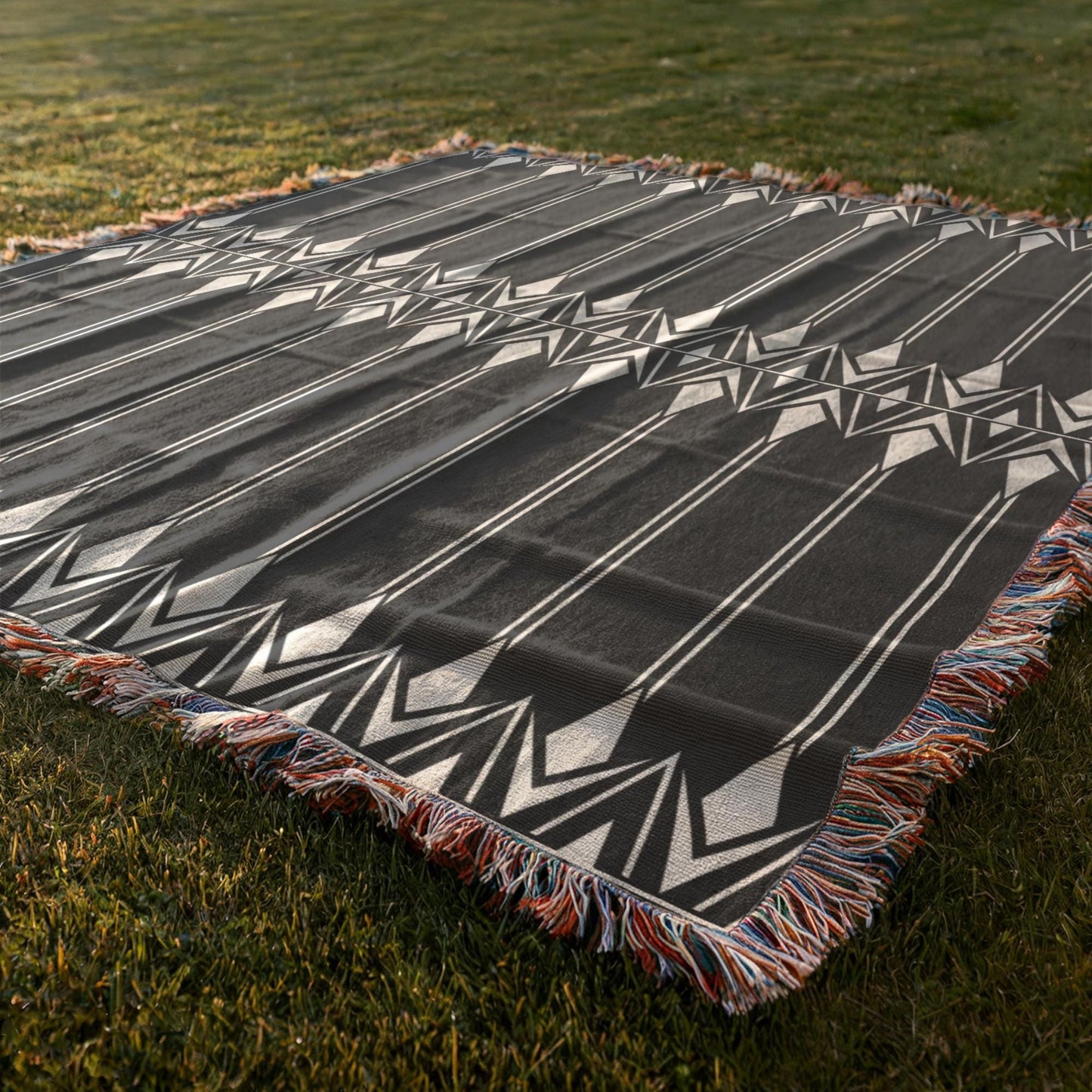 Cotton Blanket - Boho Camping Mat | Geometric Woven Throw | Lightweight Outdoor Coverlet