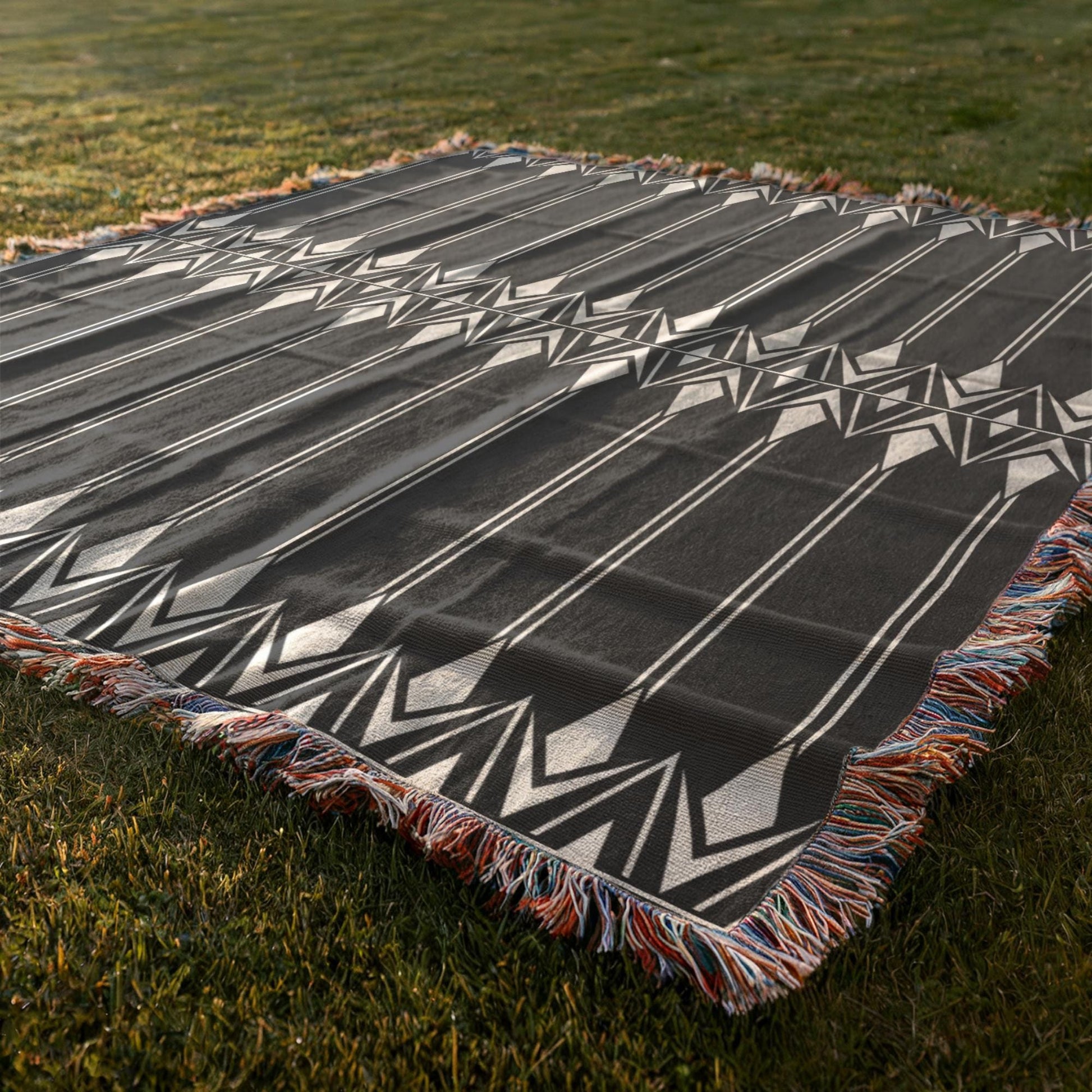 Cotton Blanket - Boho Camping Mat | Geometric Woven Throw | Lightweight Outdoor Coverlet
