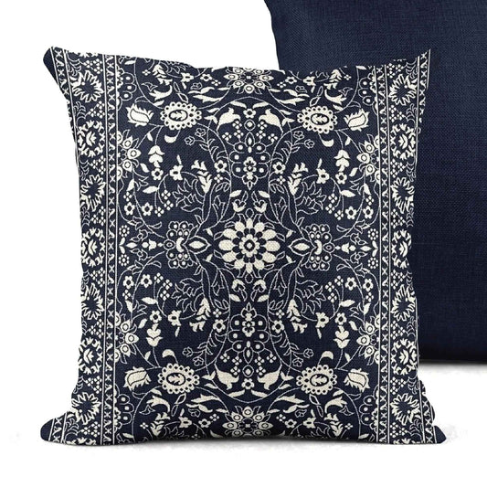 Moroccan Inspired throw pillow with floral pattern styled on a sofa or bed