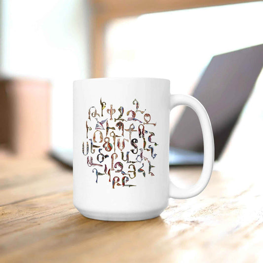 Personalized Armenian Coffee Mug - Custom Name Birds Alphabet Design Ceramic Cup - timelessbohochic.com