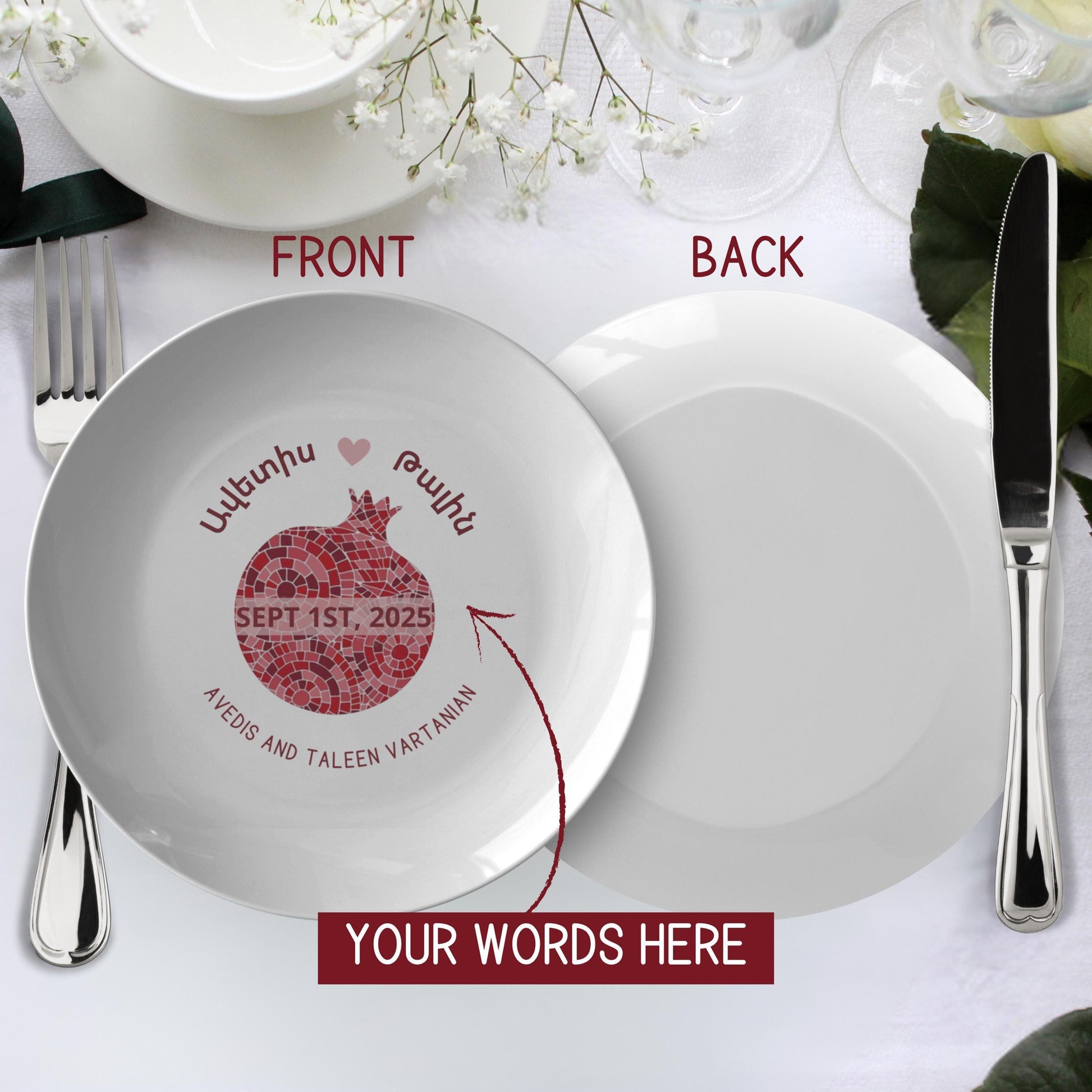 Armenian Wedding Plate – Personalized Ceramic Keepsake With Pomegranate Design