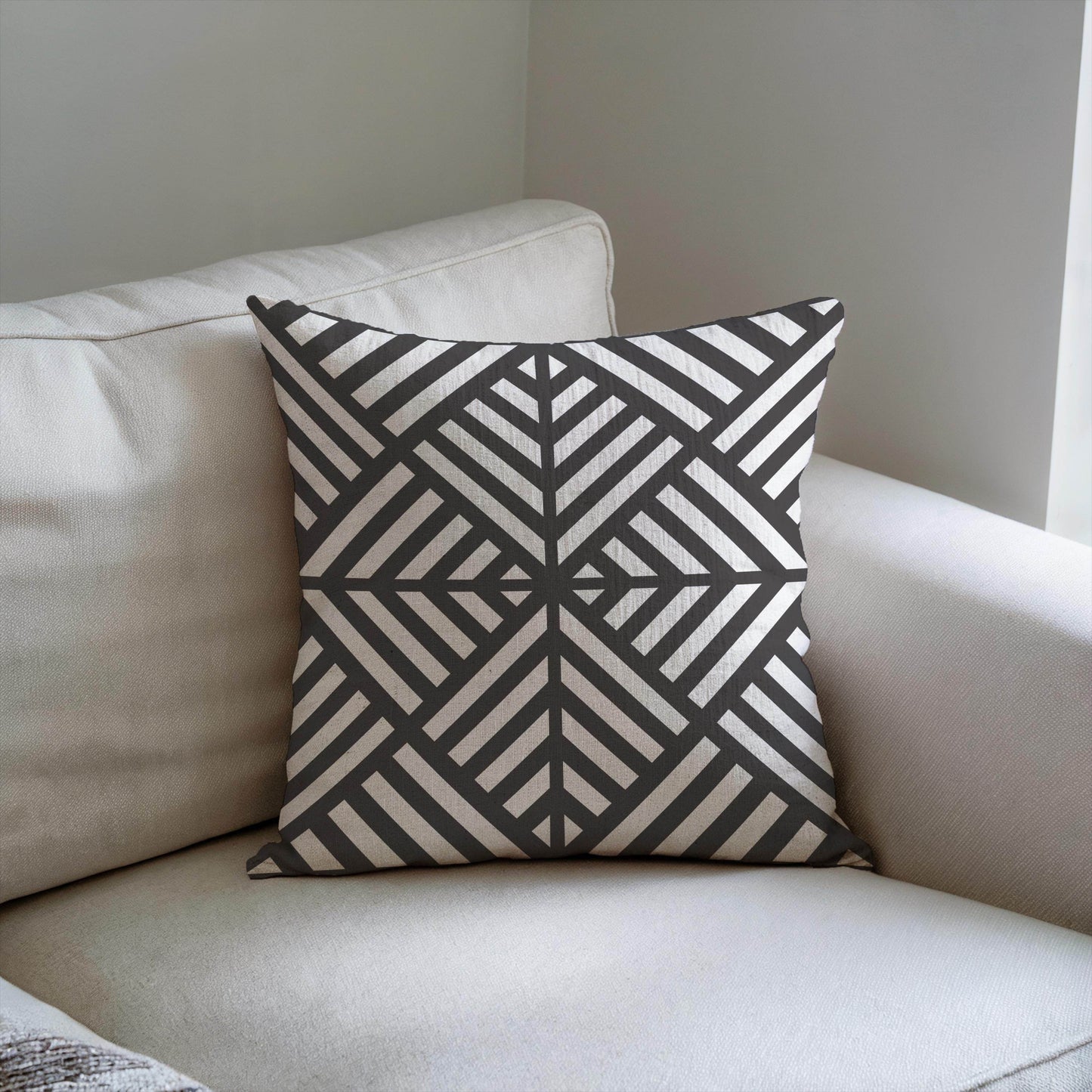 Modern Throw Pillow – Geometric Pattern Cushion | Black White Minimalist Home Decor - timelessbohochic.com