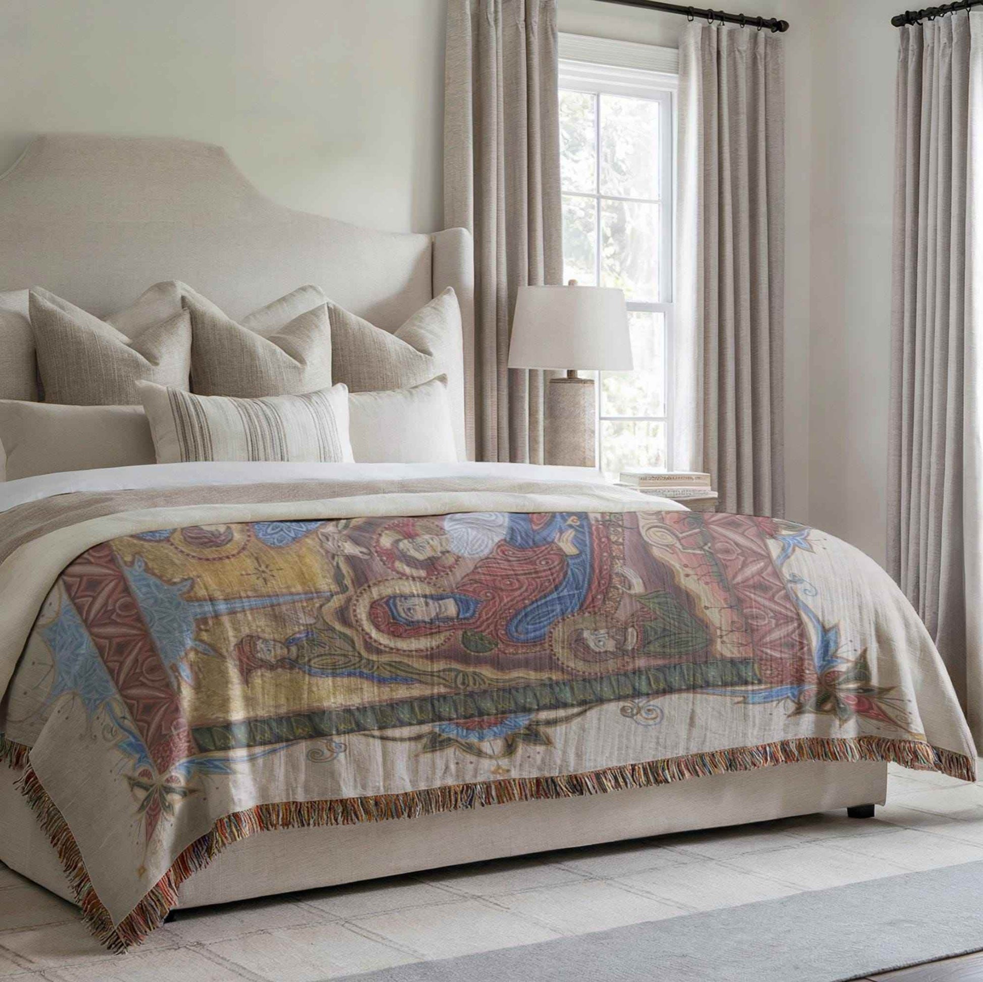 Armenian Tapestry Throw – Christmas Nativity Scene | Soft Cotton Blanket - timelessbohochic.com