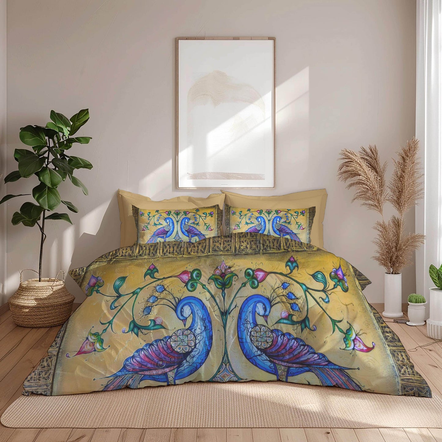 Armenian Birds Duvet Cover - Haykakan Pattern Bedding Set With Decorative Pillowcases - timelessbohochic.com