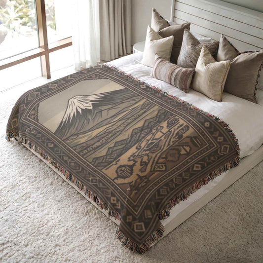 Armenian Throw Blanket – Annunciation Tapestry Cotton Decorative Throw with Mount Ararat Design - timelessbohochic.com