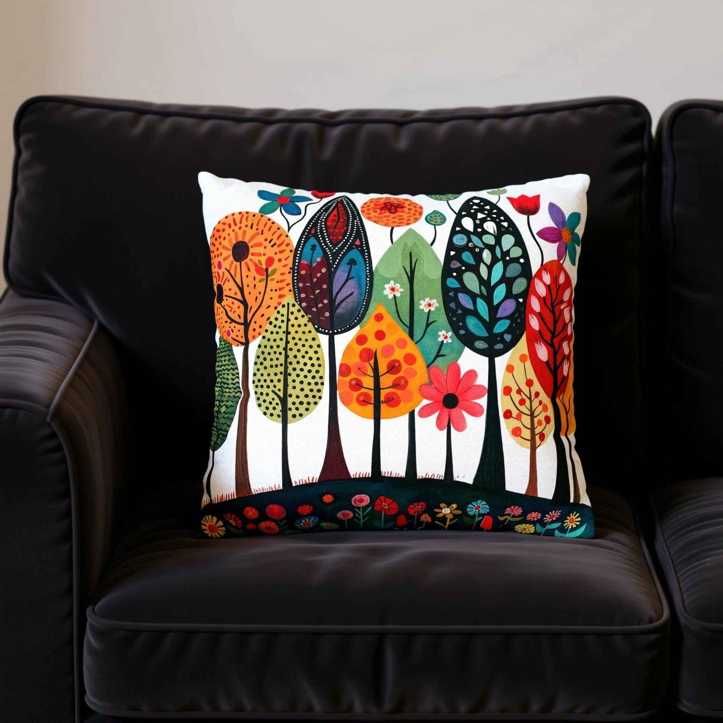 Scandinavian Inspired pillow cover with woven pattern styled on a sofa or bed