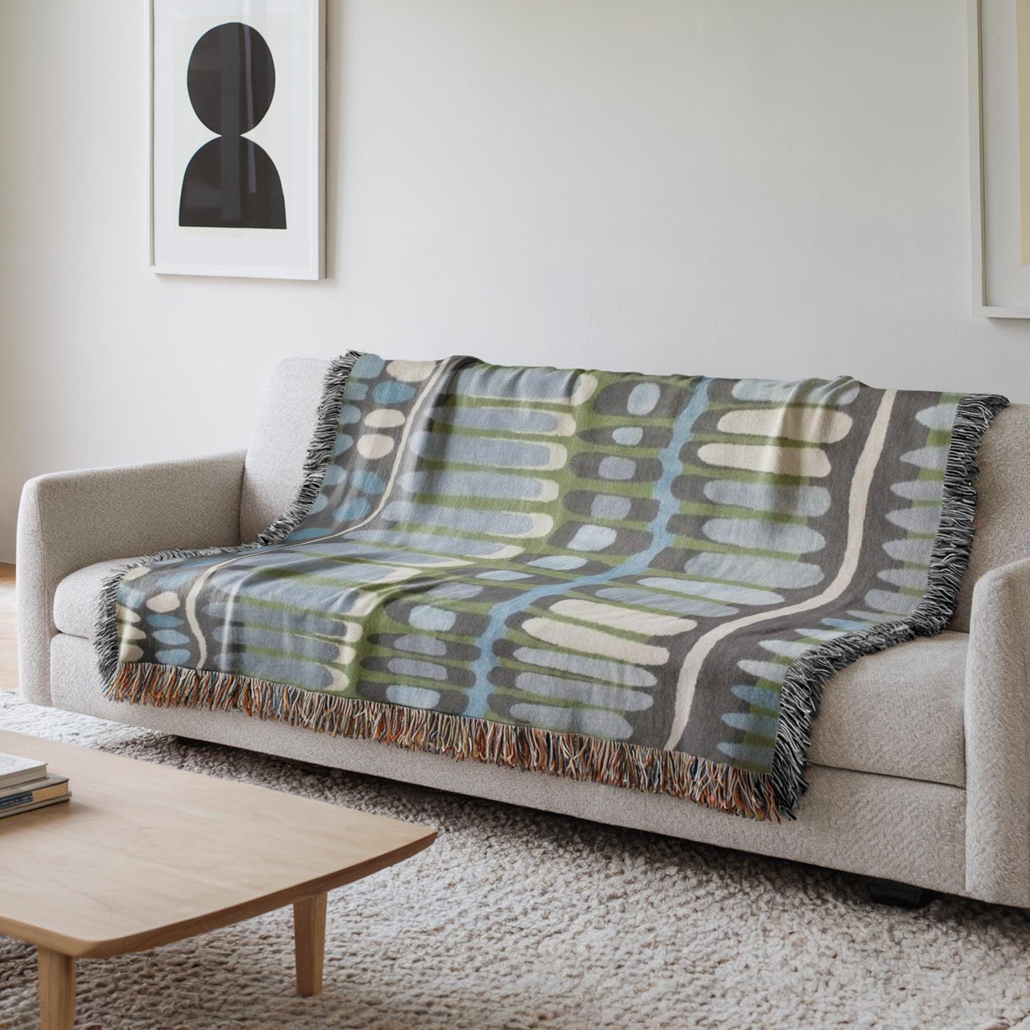 Modern Geometric woven blanket with geometric pattern styled for layered home decor