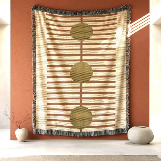 Modern Geometric woven blanket with geometric pattern styled for layered home decor