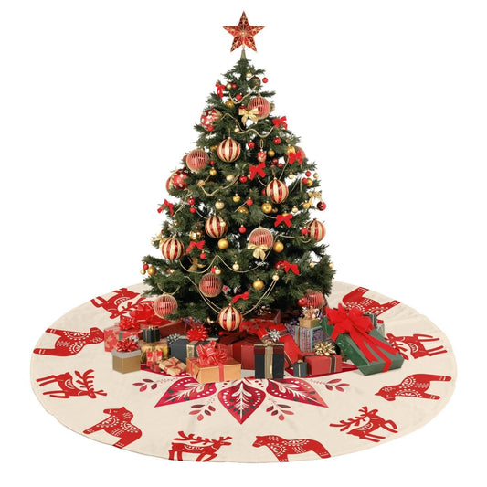 Nordic Christmas Tree Skirt - Scandinavian Holiday Decor With Dala Horse & Reindeer