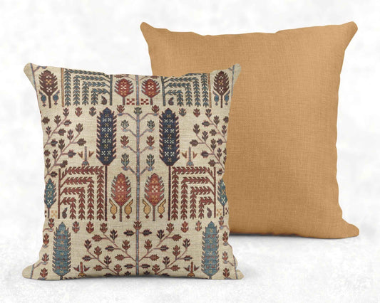 Rustic Cabin throw pillow with woven pattern styled on a sofa or bed