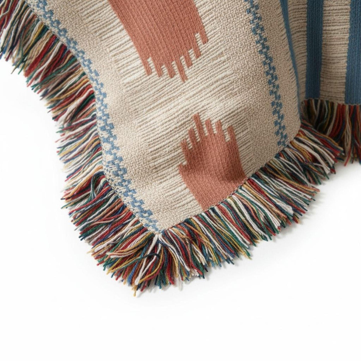 Modern Geometric outdoor woven throw blanket with geometric pattern for patio styling