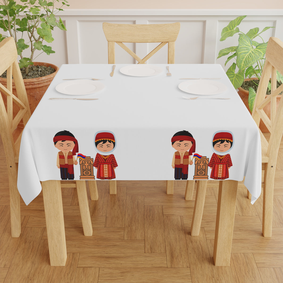 Armenian folk tablecloth with couples in traditional dress