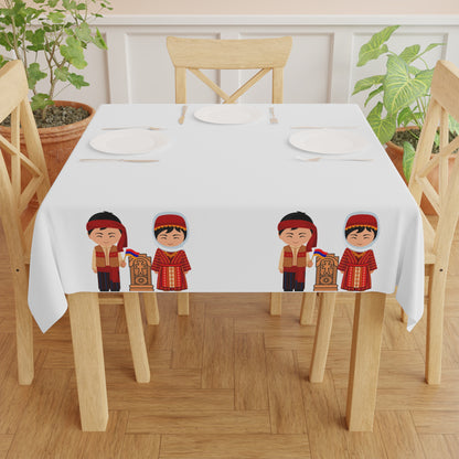 Armenian folk tablecloth with couples in traditional dress