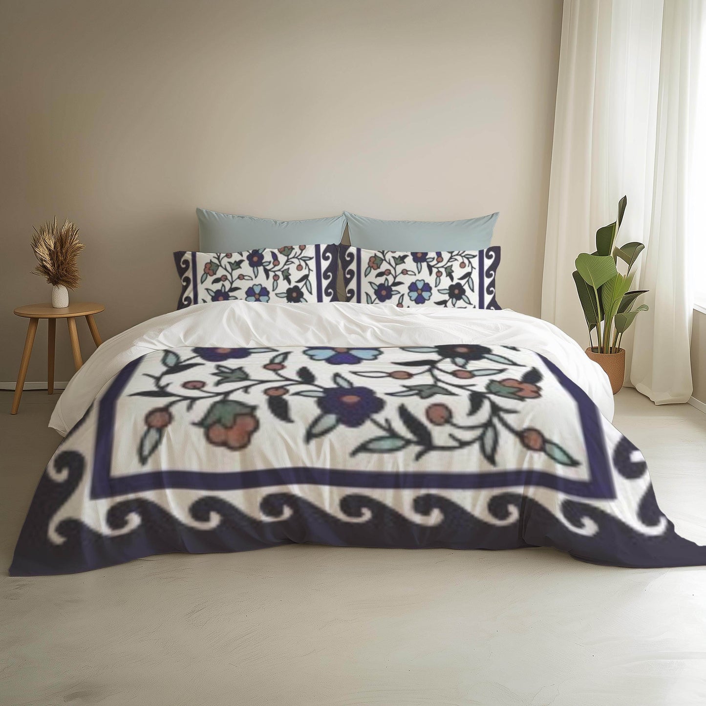Floral Duvet Cover - Armenian Bedding Set With Haykakan Pattern & Iznik Motifs - timelessbohochic.com