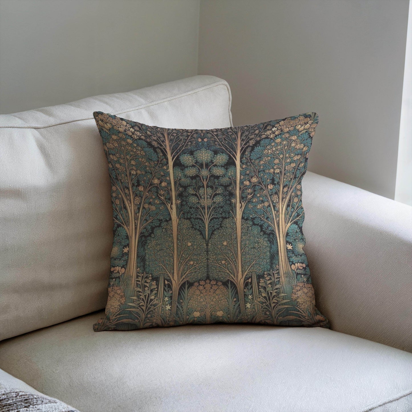 Art Deco Pillow – Woven Cotton Cushion with Insert | Elegant Forestcore Design - timelessbohochic.com