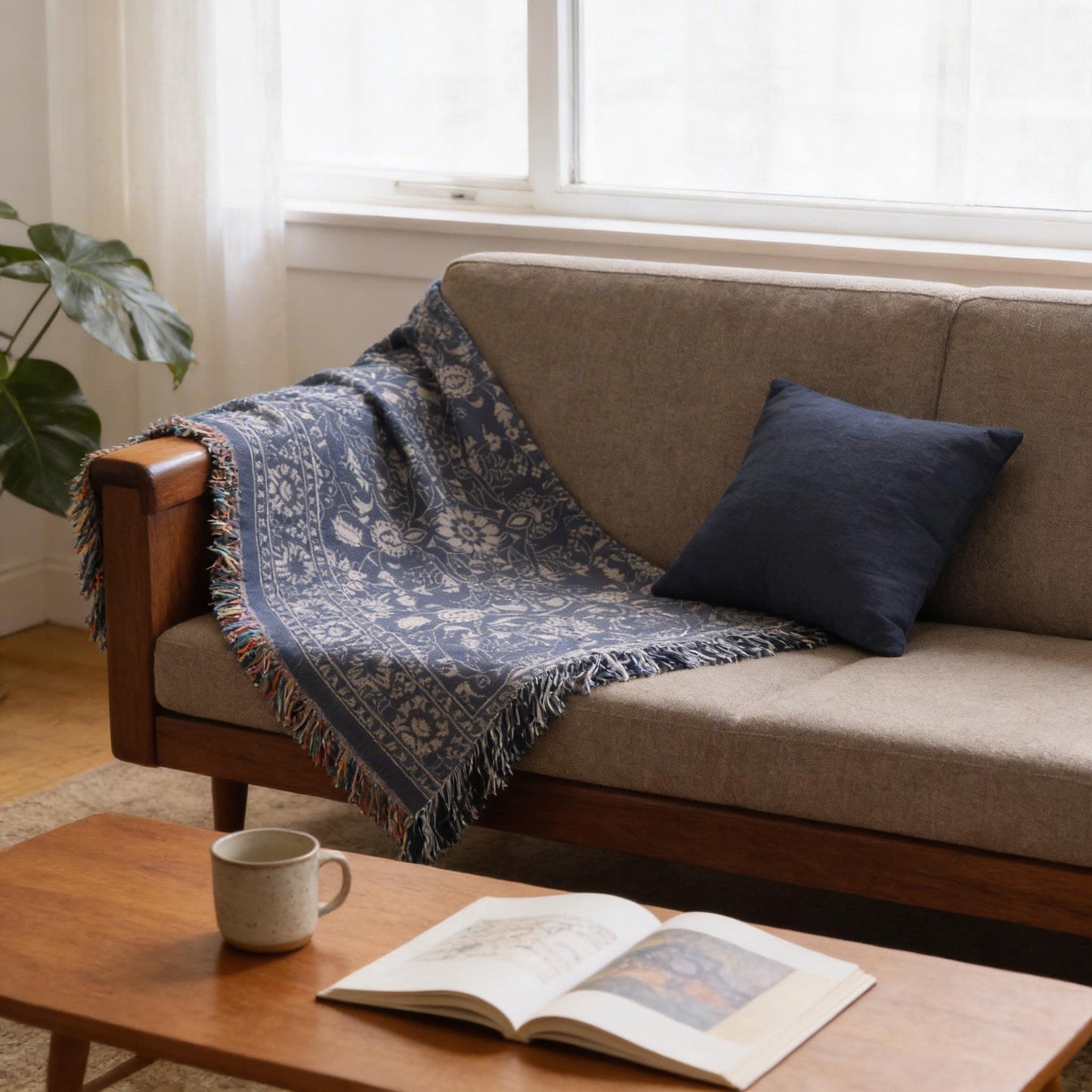 Anatolian Inspired woven wall tapestry with rug-style pattern styled as textile wall decor
