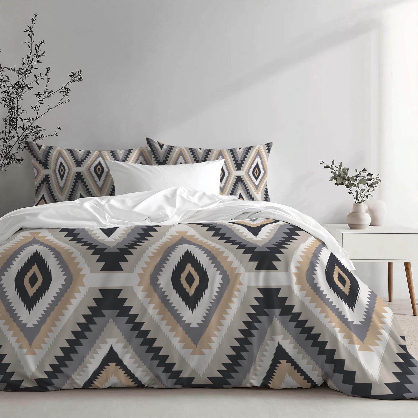 Navajo Bedding Set - Geometric Zippered Duvet Cover & Soft Polyester 3-Piece Bedding - timelessbohochic.com
