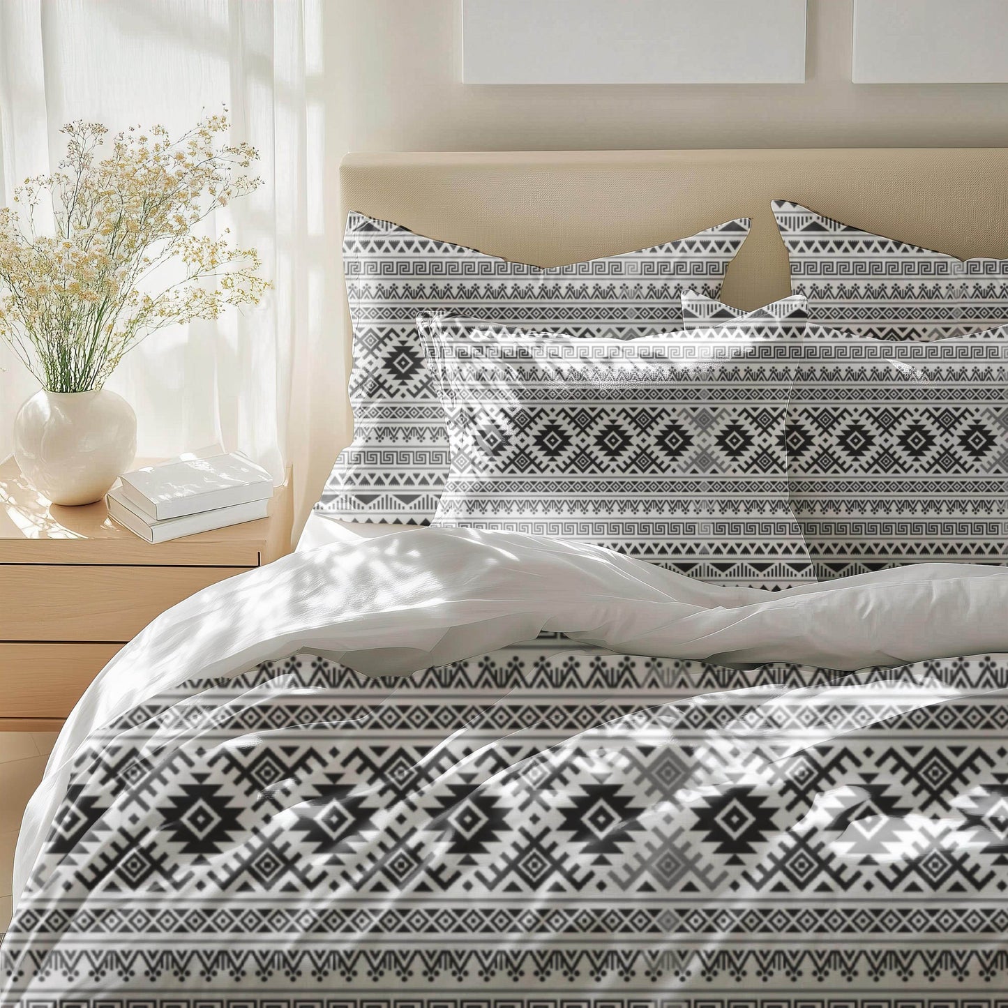 Geometric Bedding Set - Modern 3 Piece Zippered Duvet Cover & Pillowcases - timelessbohochic.com