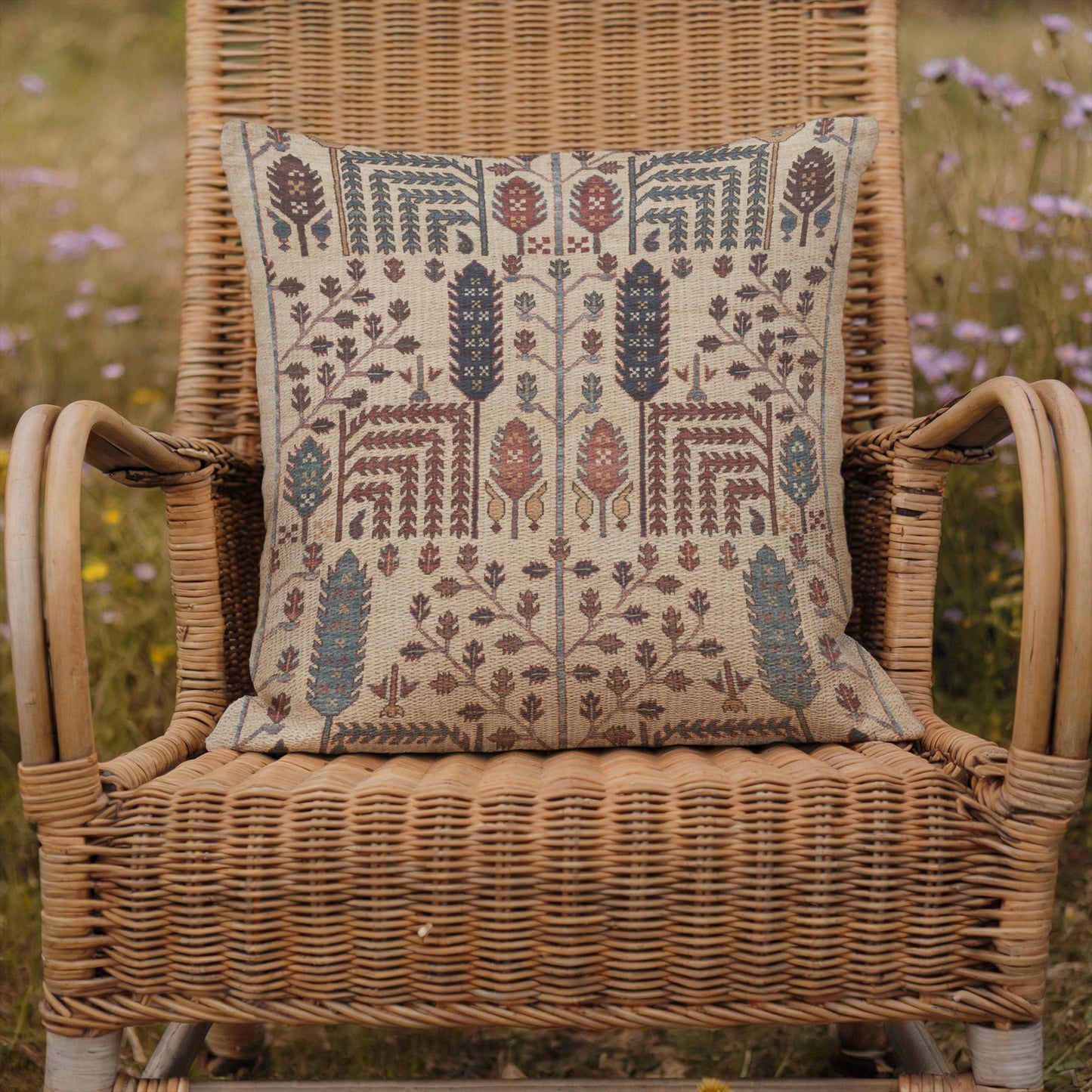 Rustic Cabin throw pillow with woven pattern styled on a sofa or bed