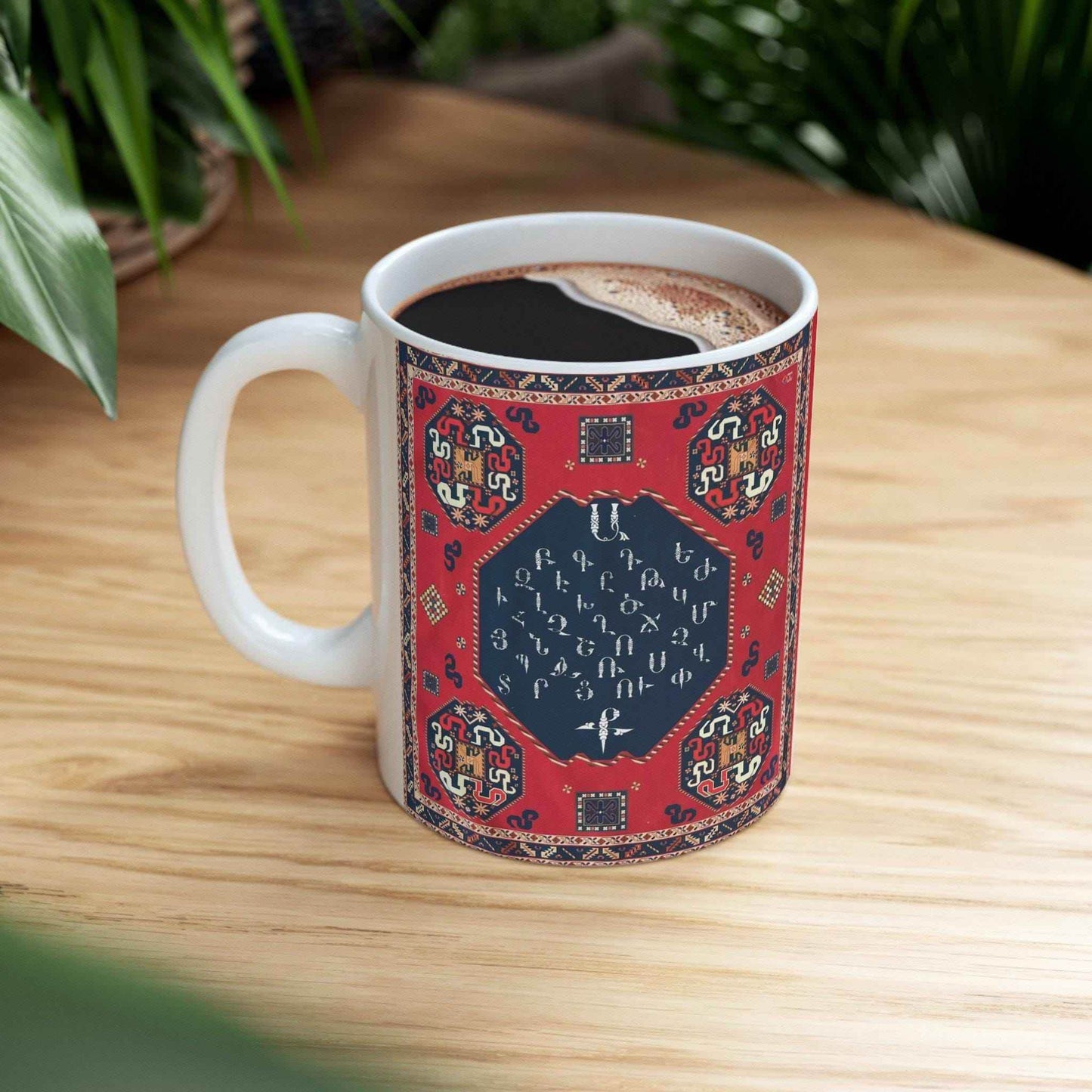 Armenian Alphabet Mug - Black Ceramic 11oz Coffee Cup with Traditional Design - timelessbohochic.com