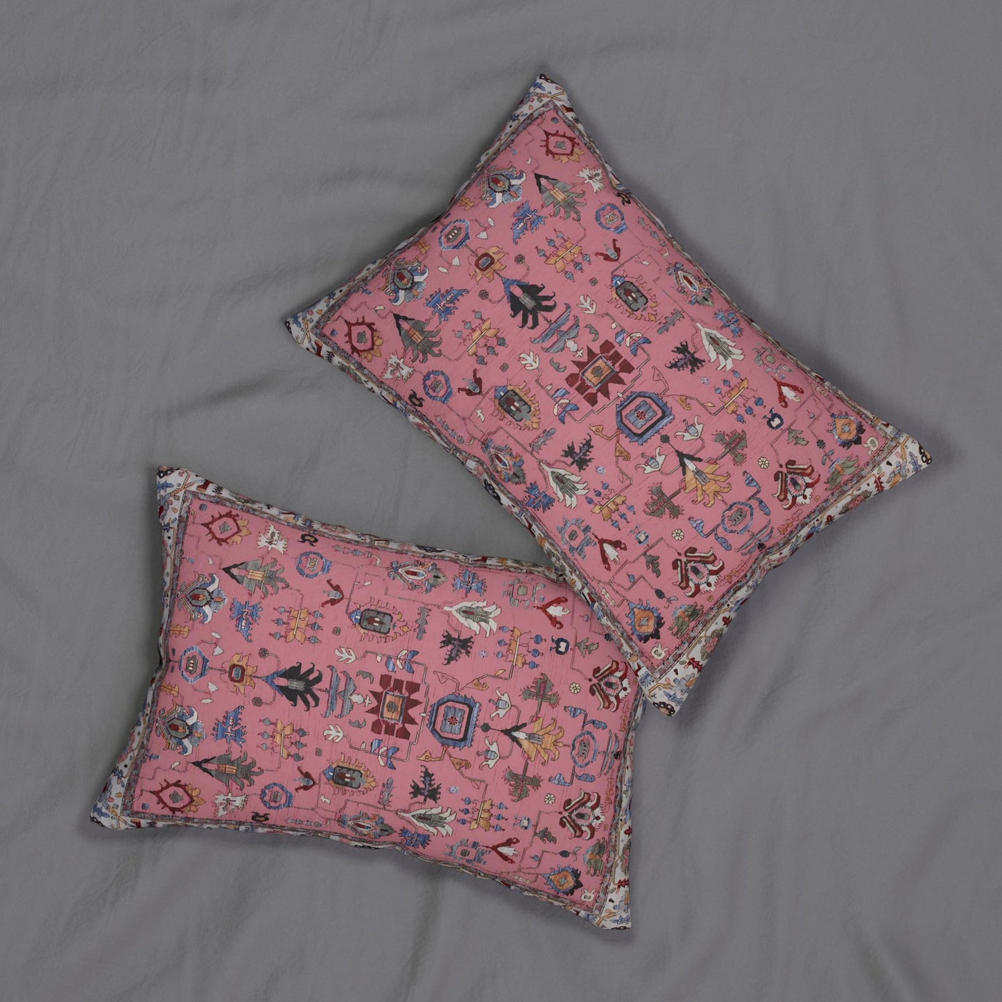 Anatolian Inspired throw pillow with rug-style pattern styled on a sofa or bed