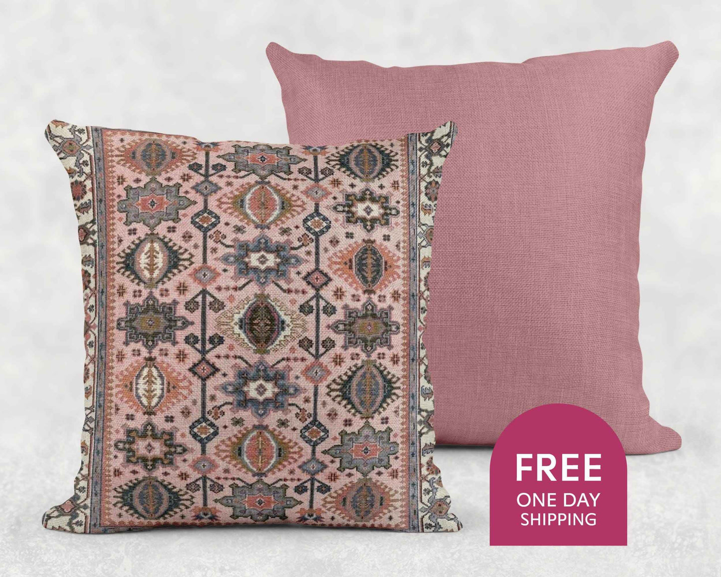 Anatolian Inspired throw pillow with rug-style pattern styled on a sofa or bed