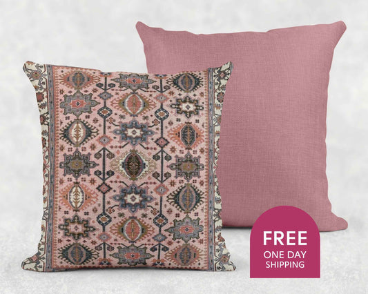 Anatolian Inspired throw pillow with rug-style pattern styled on a sofa or bed