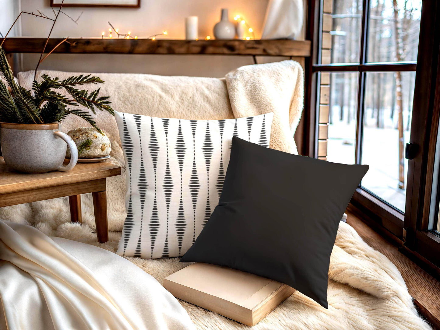 Modern Geometric Cushion - Scandinavian Throw Pillow | Black White Patterned Accent Pillow - timelessbohochic.com