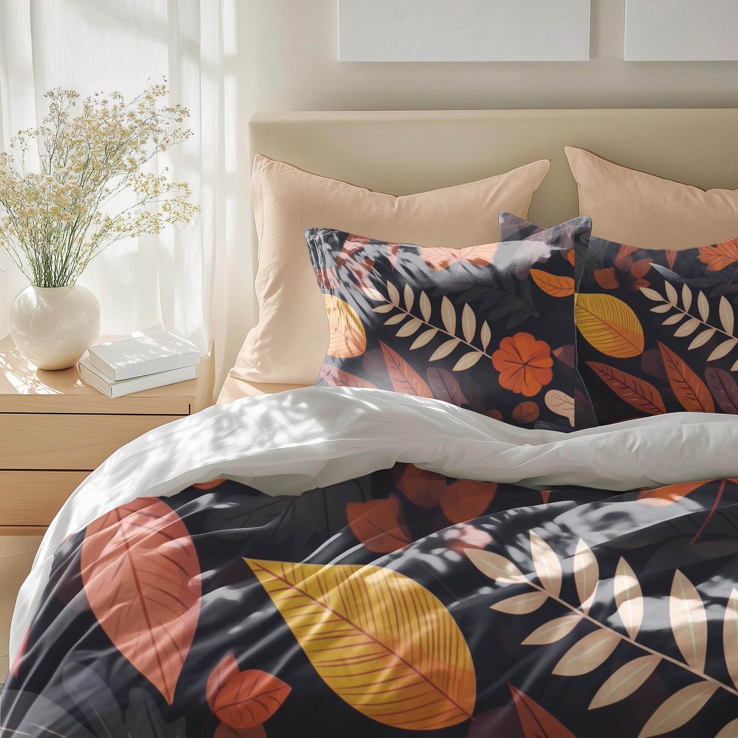 Harvest Season Bedding - Soft Breathable 3 Piece Fall Bedding Set With Leaf Print Duvet - timelessbohochic.com
