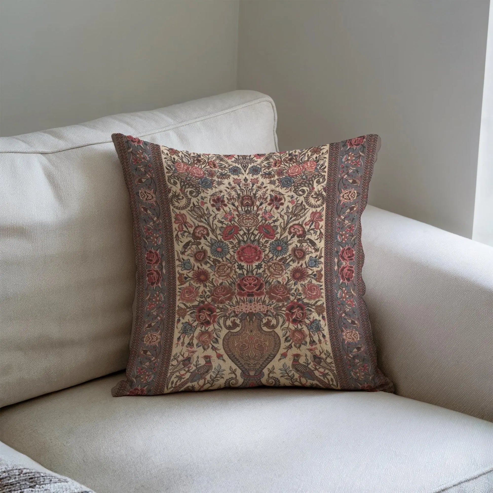 Persian Vase Rose Pillow - Boho Chic Cushion | Floral Throw Pillow, Soft Durable Cushion
